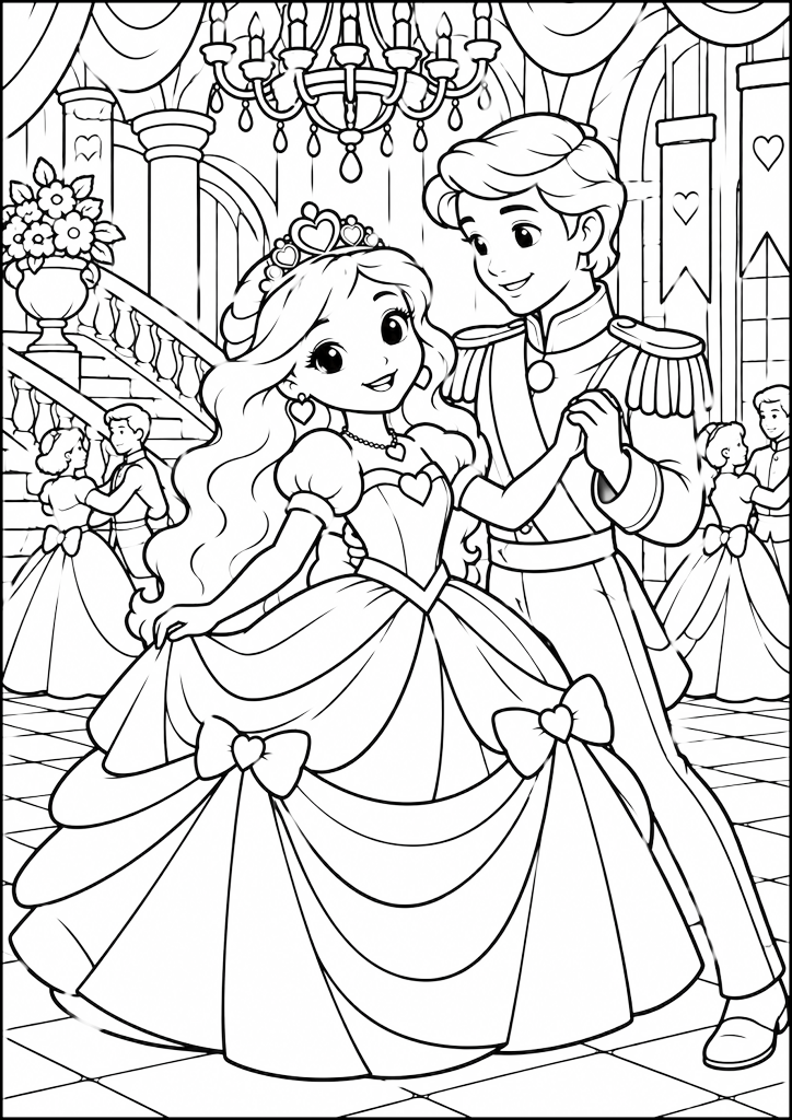 Ausmalbild Prinzessin Und Prinz Auf Dem Ball