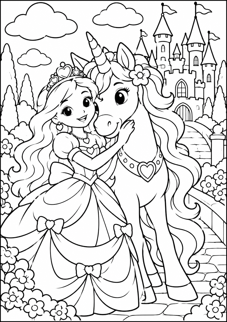 Ausmalbild Prinzessin Und Einhorn Am Schloss
