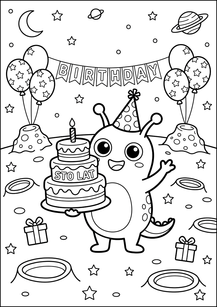 Dibujo para colorear Cumpleaños de Alienígena en el Espacio