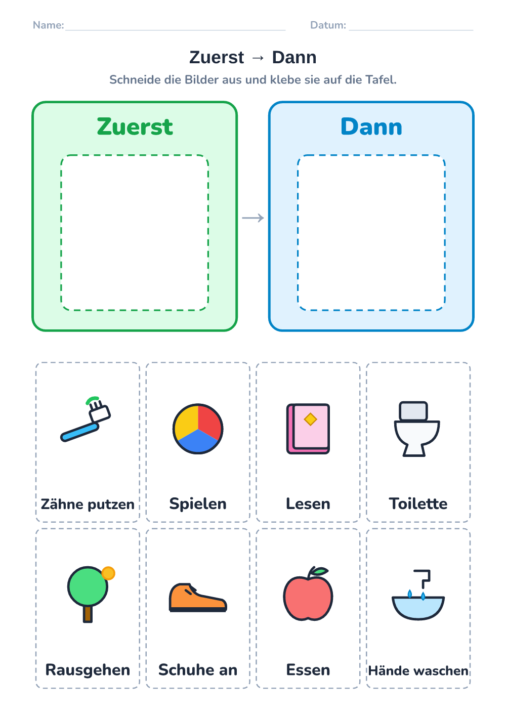Bilder-Tagesplan — zuerst – dann (mittel, zum Ausdrucken)