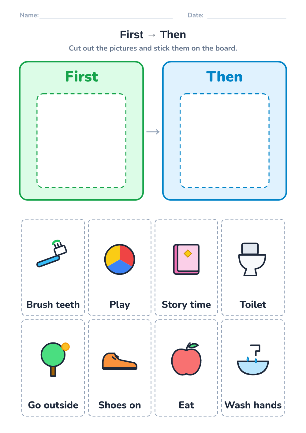 Visual schedule — first – then (medium, printable)