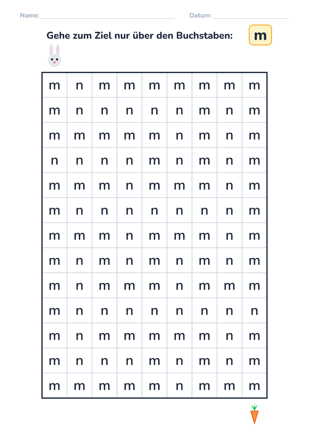 Buchstaben-Labyrinth m (mittel, zum Ausdrucken)