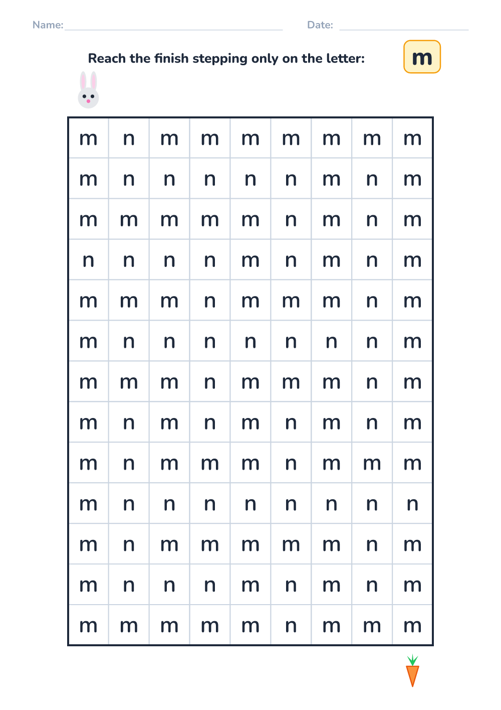Letter maze m (medium, printable)