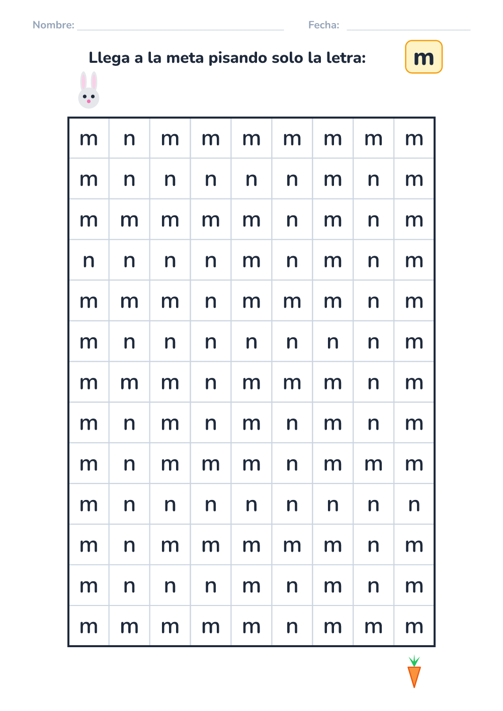 Laberinto de letras m (medio, para imprimir)