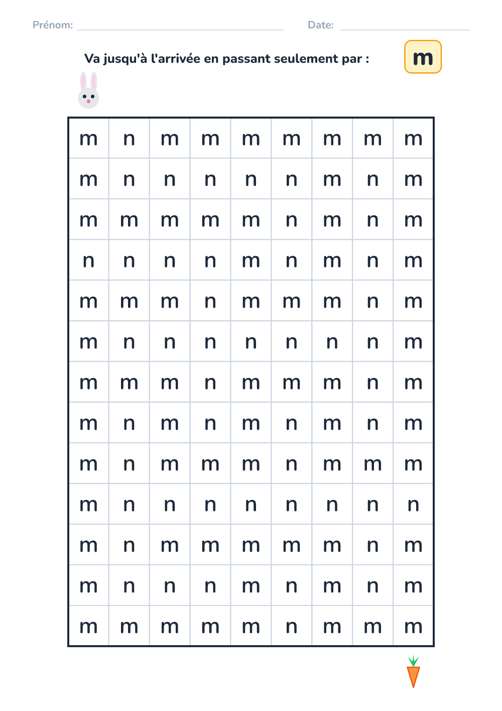 Labyrinthe de lettres m (moyen, à imprimer)