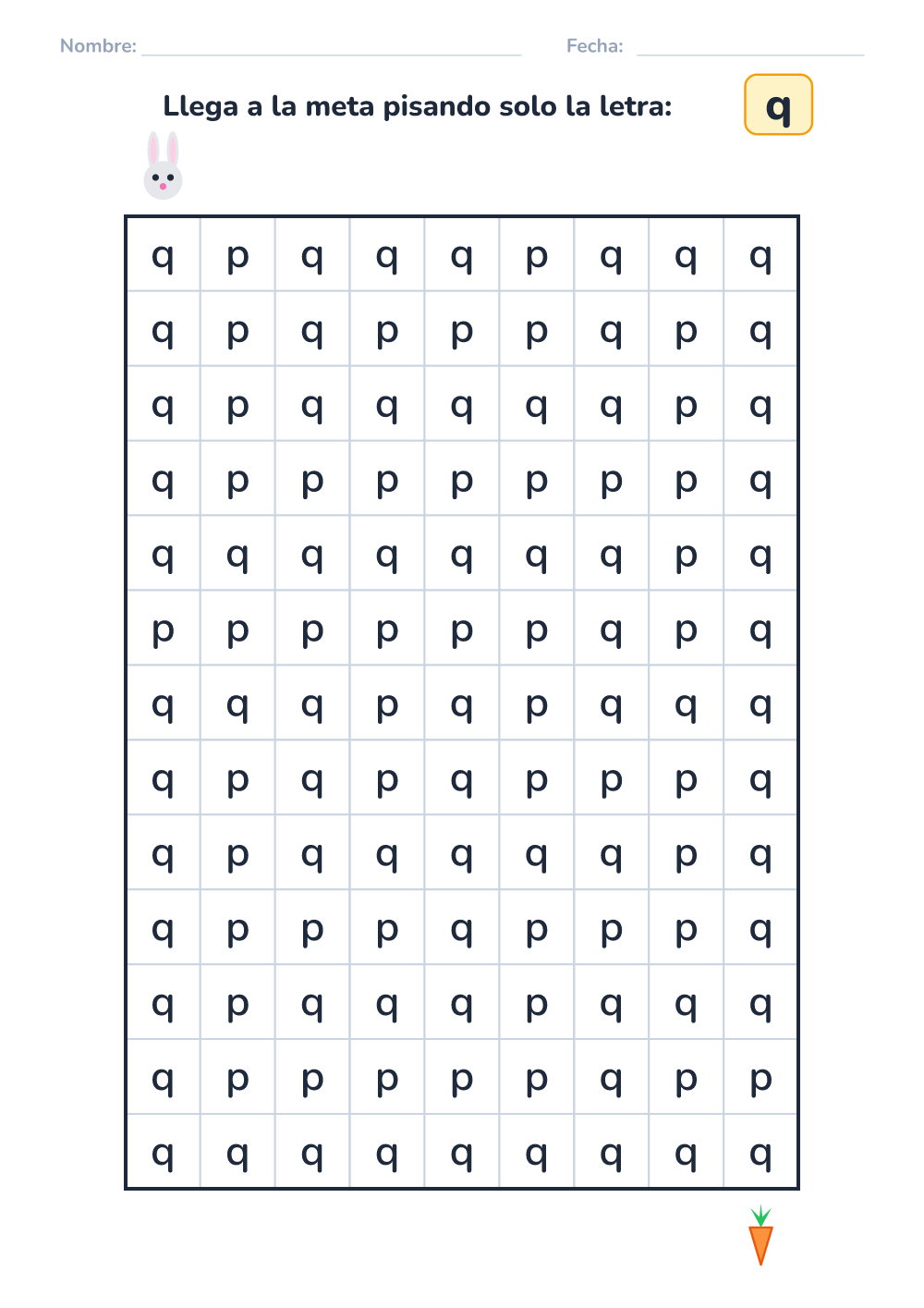 Laberinto de letras q (medio, para imprimir)