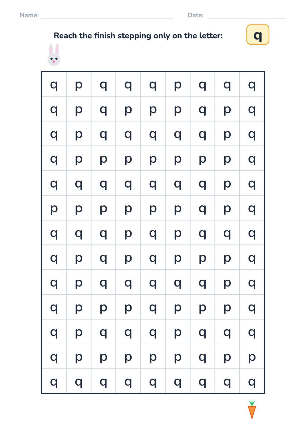 Letter maze q (medium, printable)