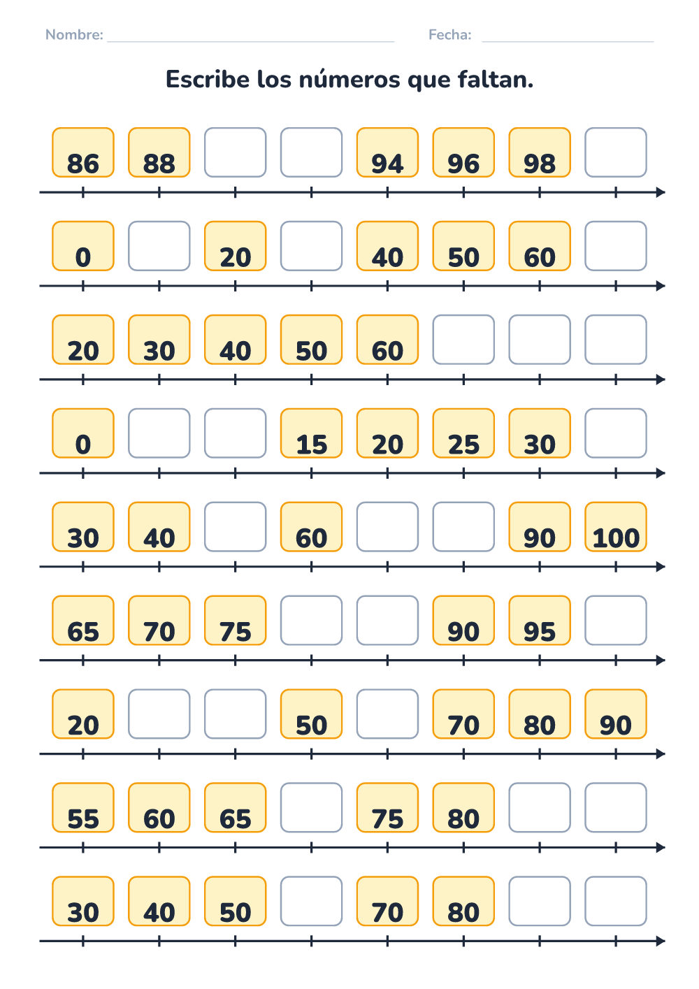 Números que faltan (difícil, para imprimir)