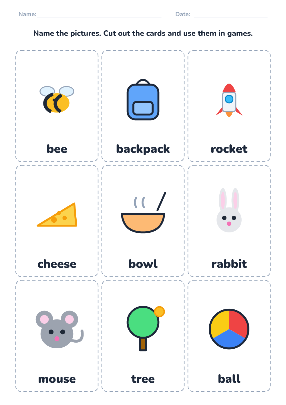 Picture naming cards (medium, printable)