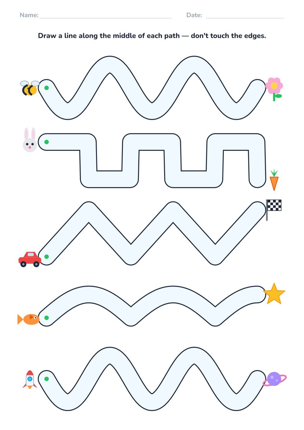 Pencil control worksheet (medium, printable)