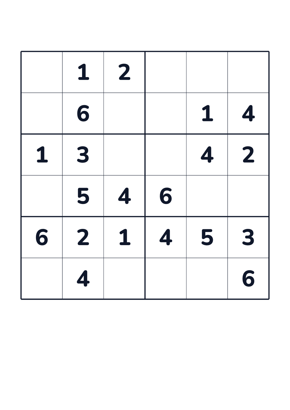 Sudoku 6x6 for kids age 6-8 (printable)