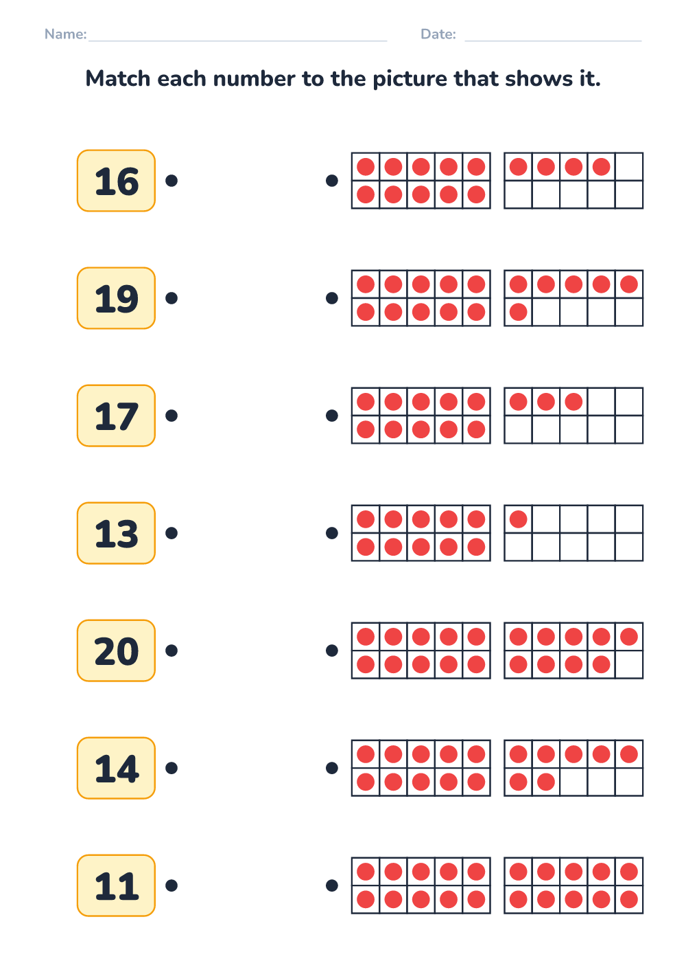 Match numbers and dots (hard, printable)