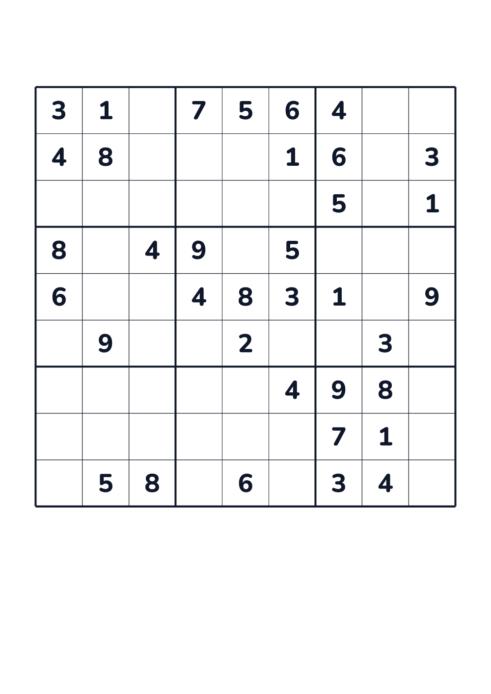 Sudoku 9x9 for kids age 8-10 (printable)