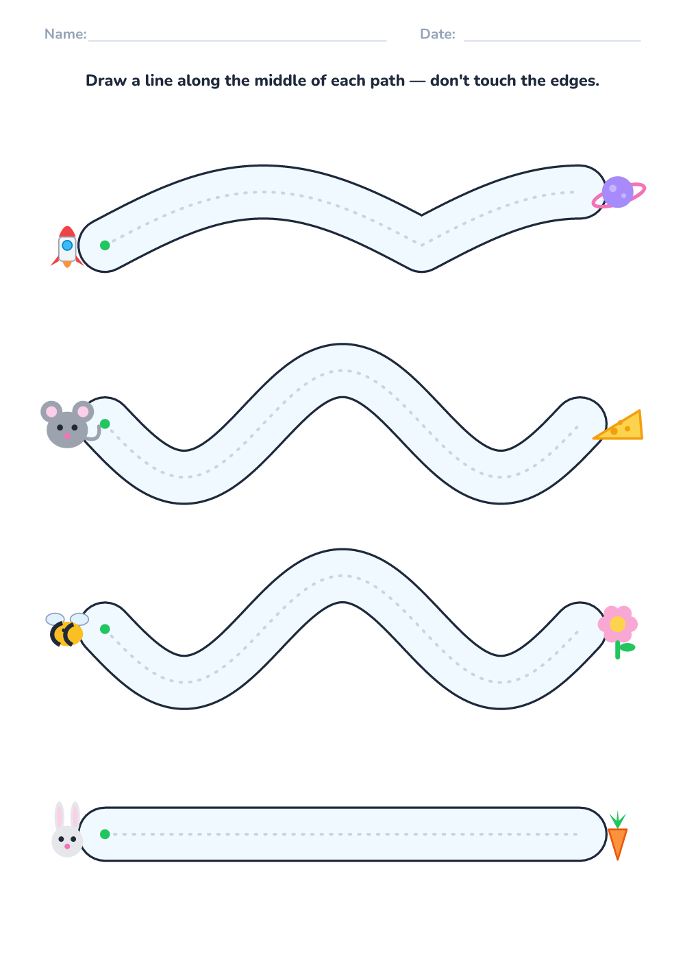 Pencil control worksheet (easy, printable)