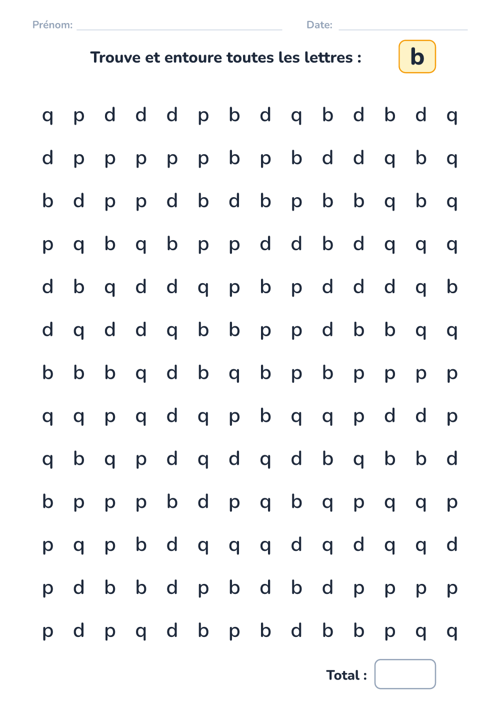 Discrimination des lettres b (difficile, à imprimer)