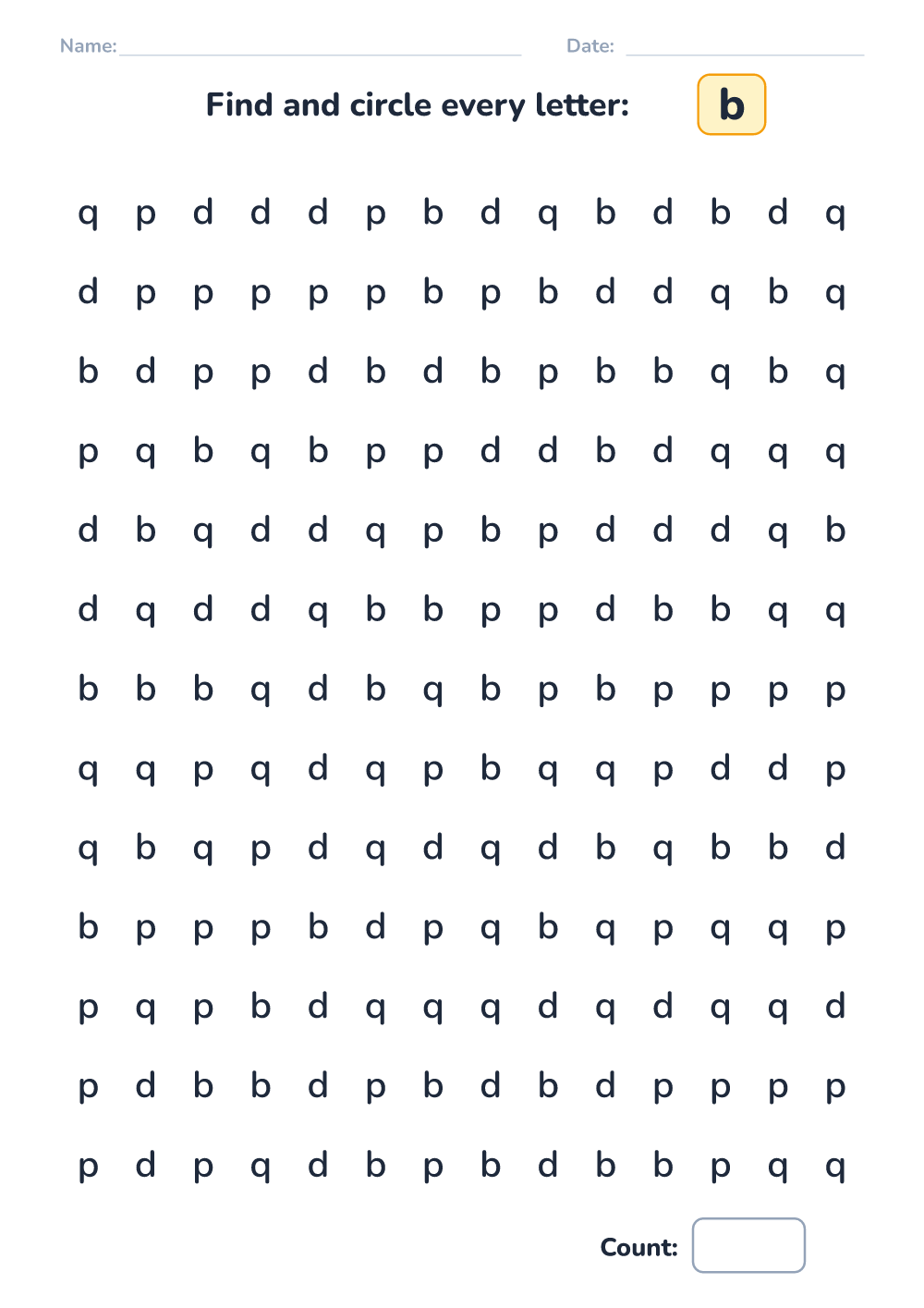 Letter discrimination b (hard, printable)
