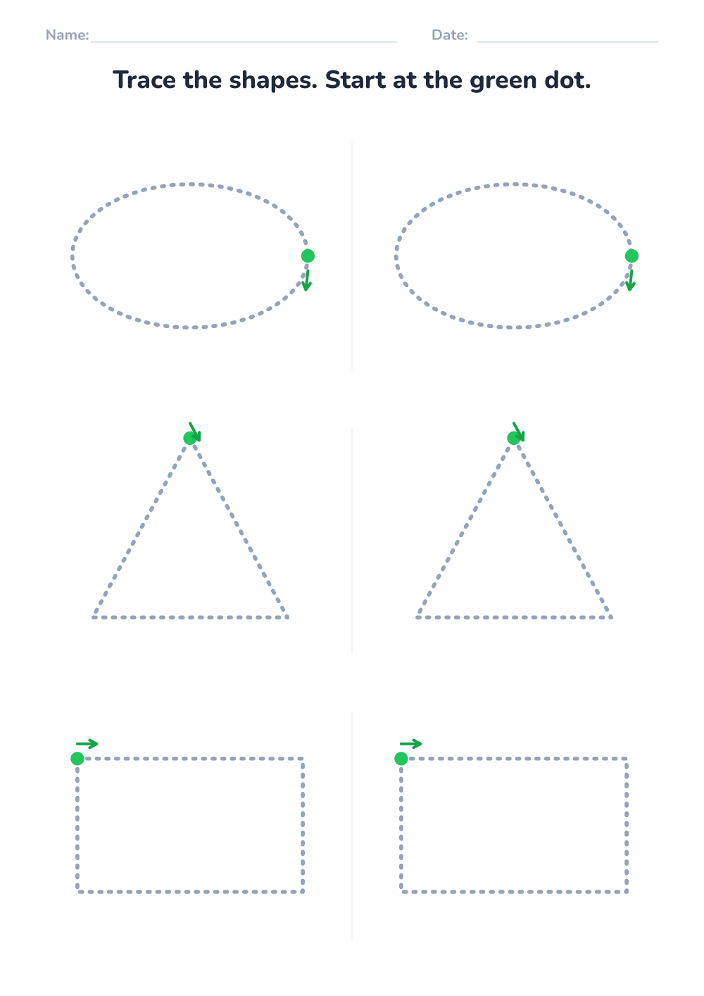 Shape tracing worksheet (easy, printable)