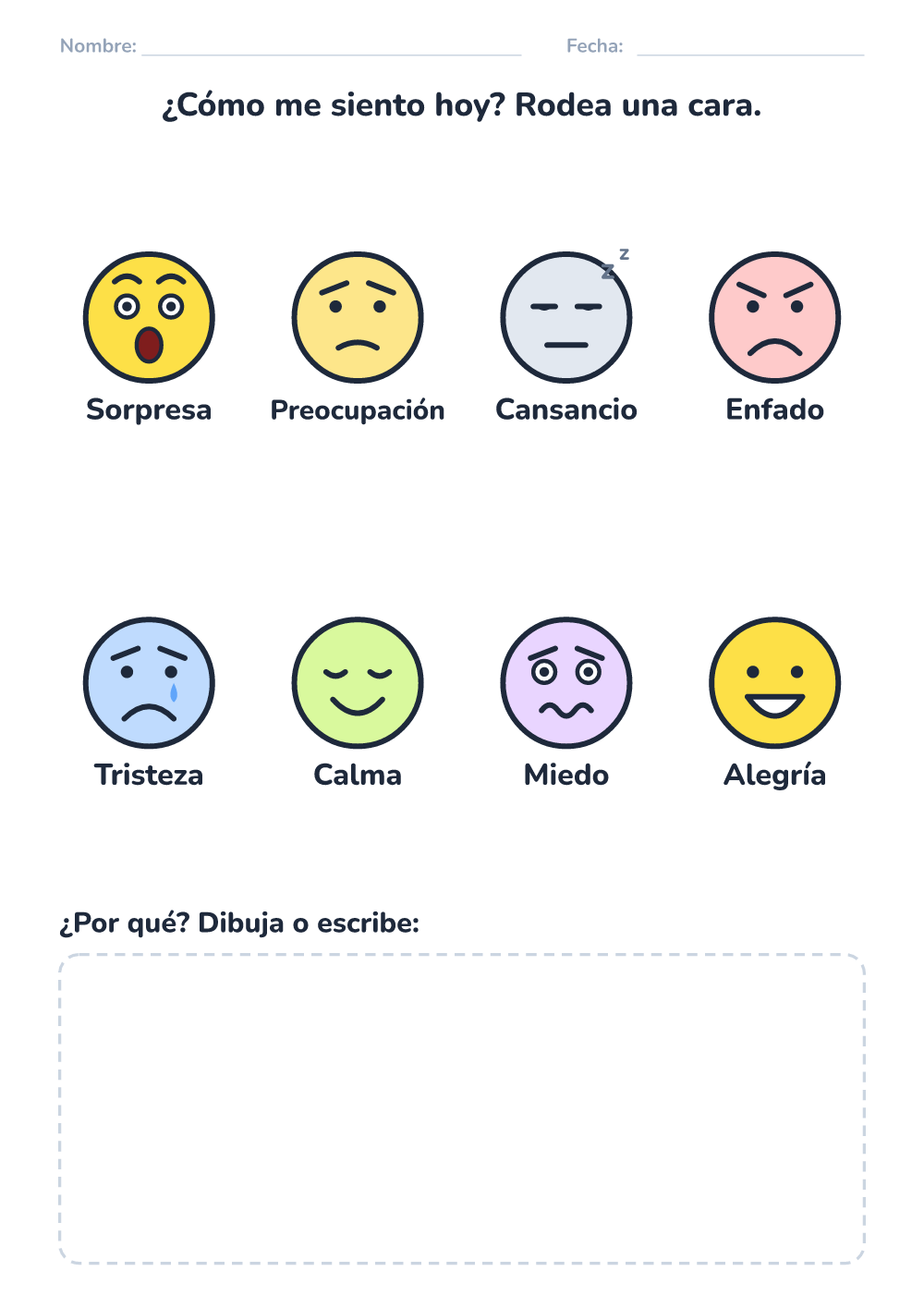 Emociones – ficha — cómo me siento hoy (difícil, para imprimir)