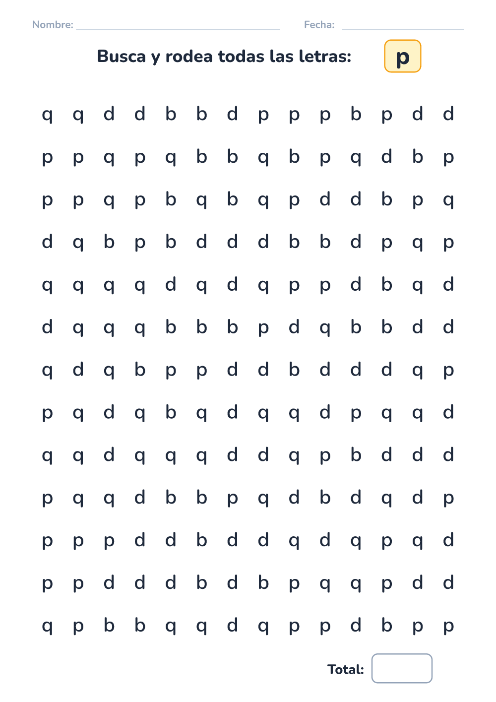 Discriminar letras p (difícil, para imprimir)