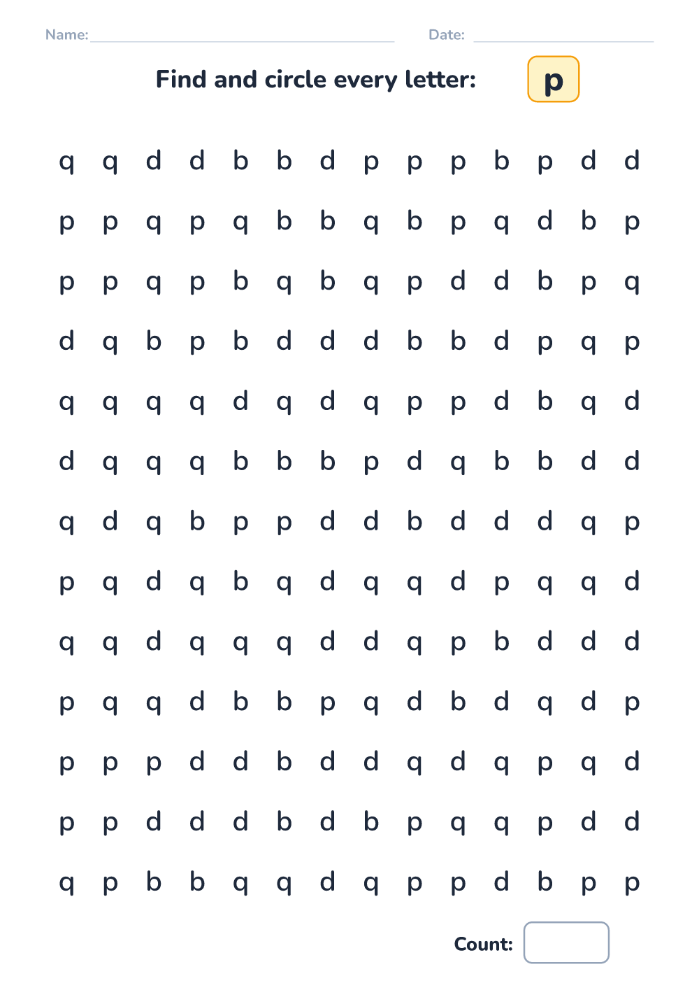 Letter discrimination p (hard, printable)