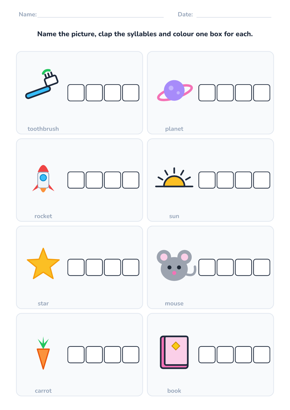 Count the syllables (medium, printable)