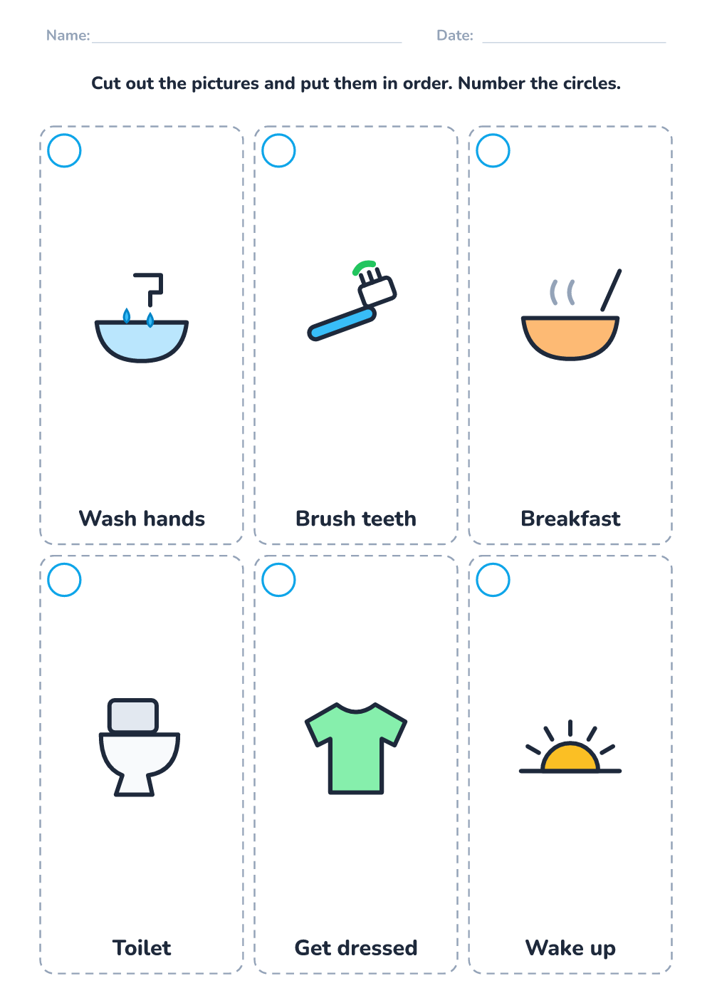 Picture sequencing — morning (hard, printable)