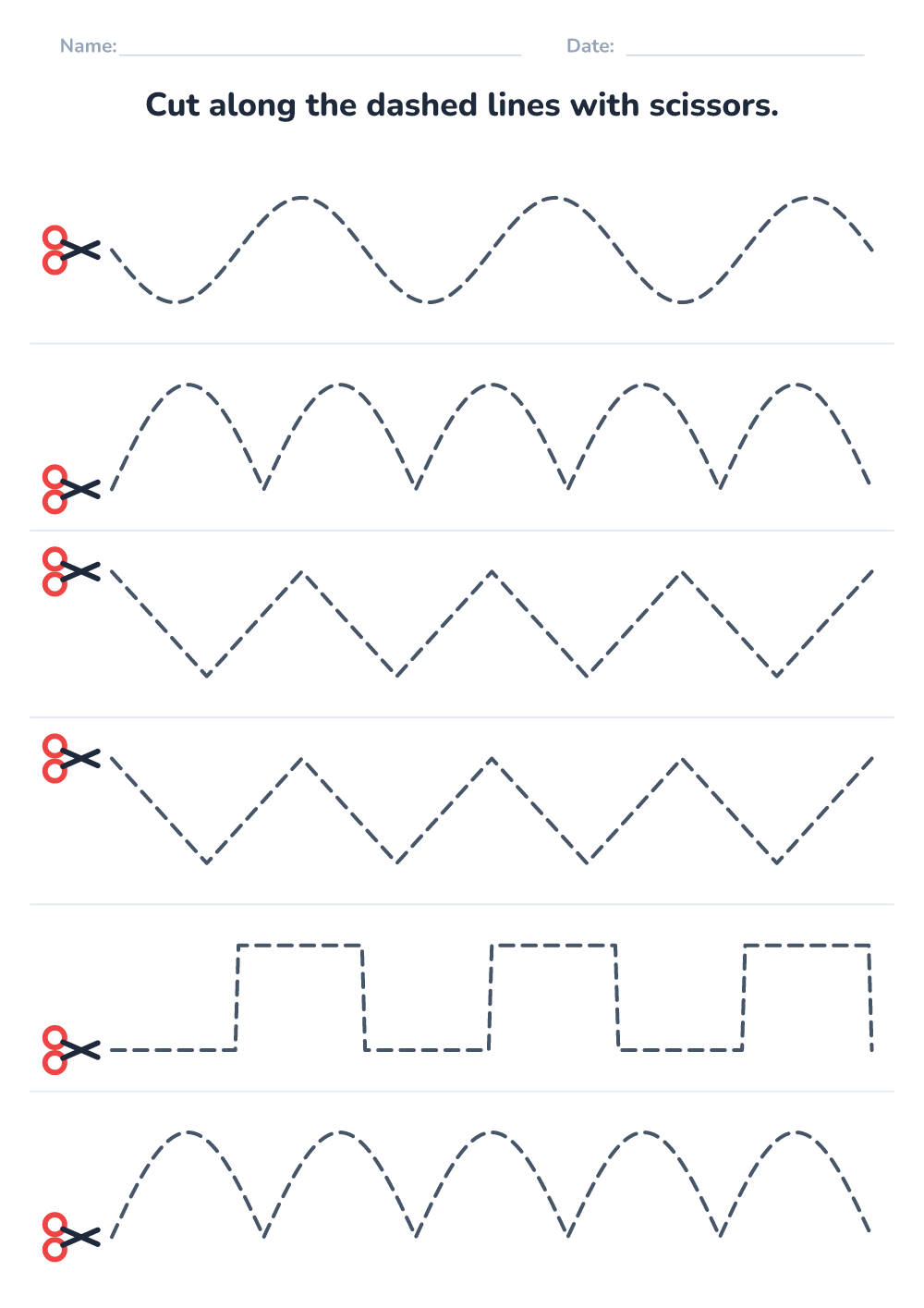 Scissor cutting practice (hard, printable)