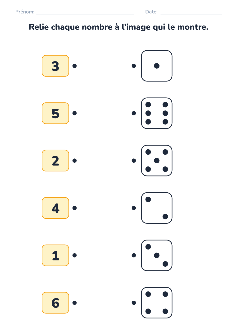 Relie nombre et points (facile, à imprimer)