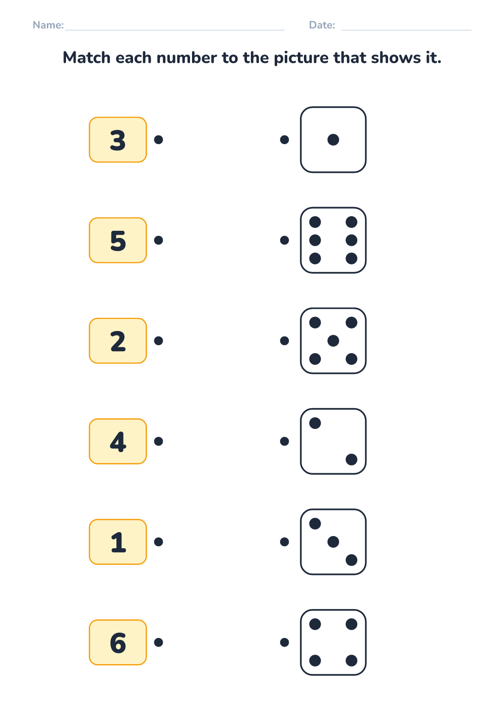 Match numbers and dots (easy, printable)