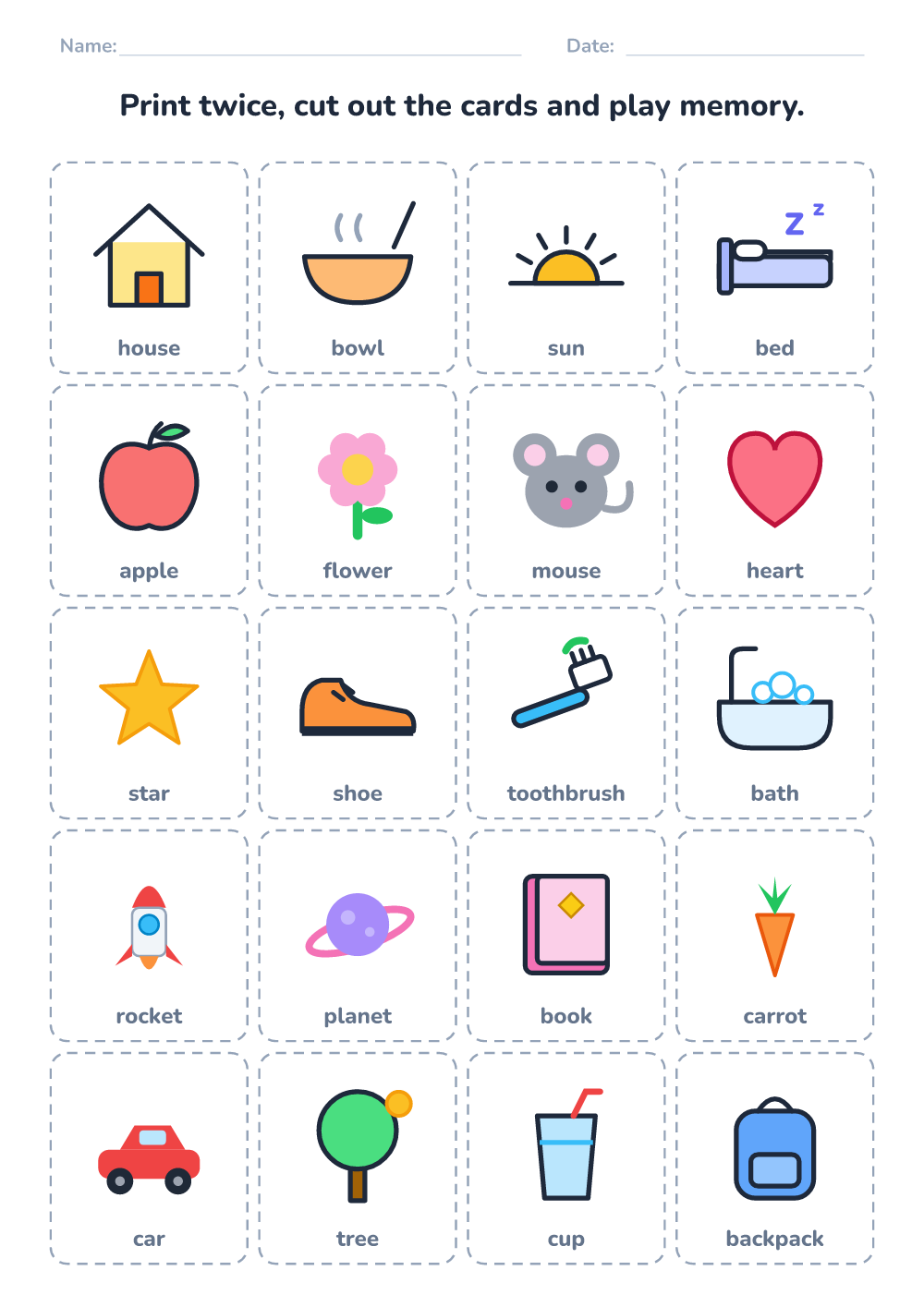Memory game to cut out (hard, printable)