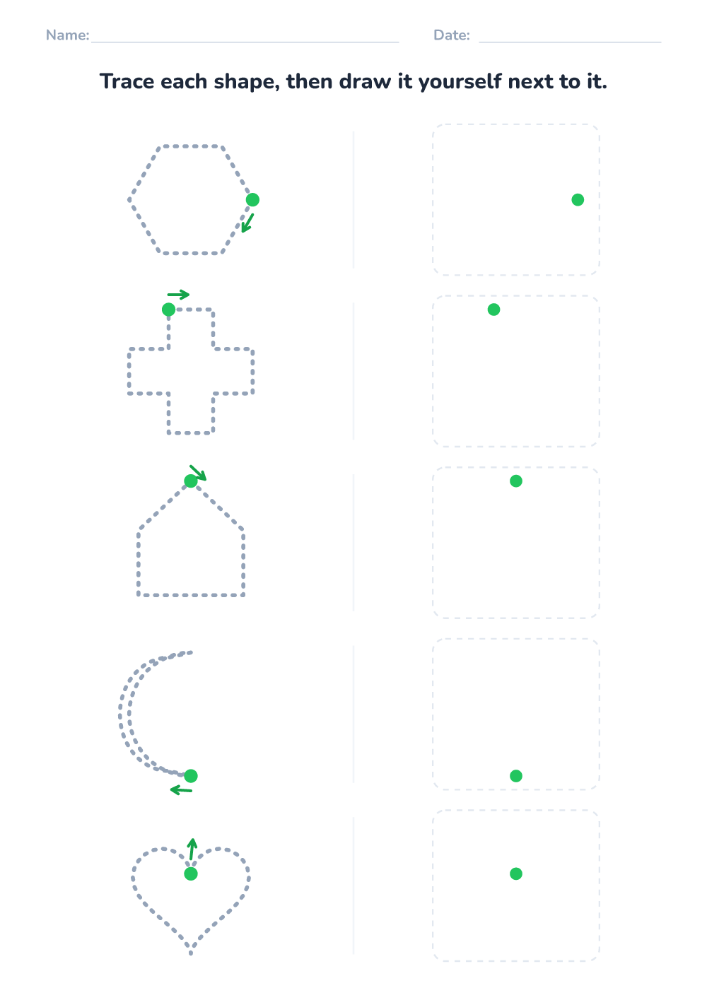 Shape tracing worksheet (hard, printable)