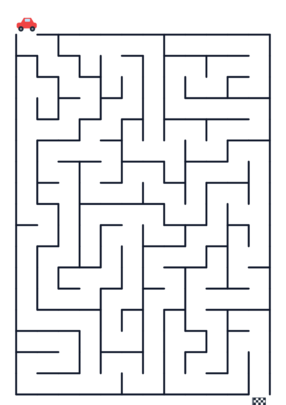 Maze for kids age 5-6 — car and finish flag (printable)
