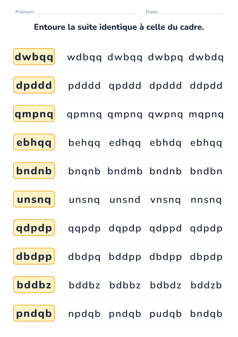 Suites de lettres identiques (difficile, à imprimer)