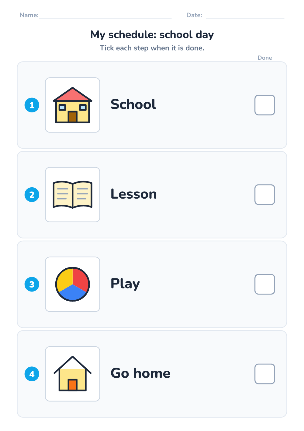Visual schedule — school day (easy, printable)