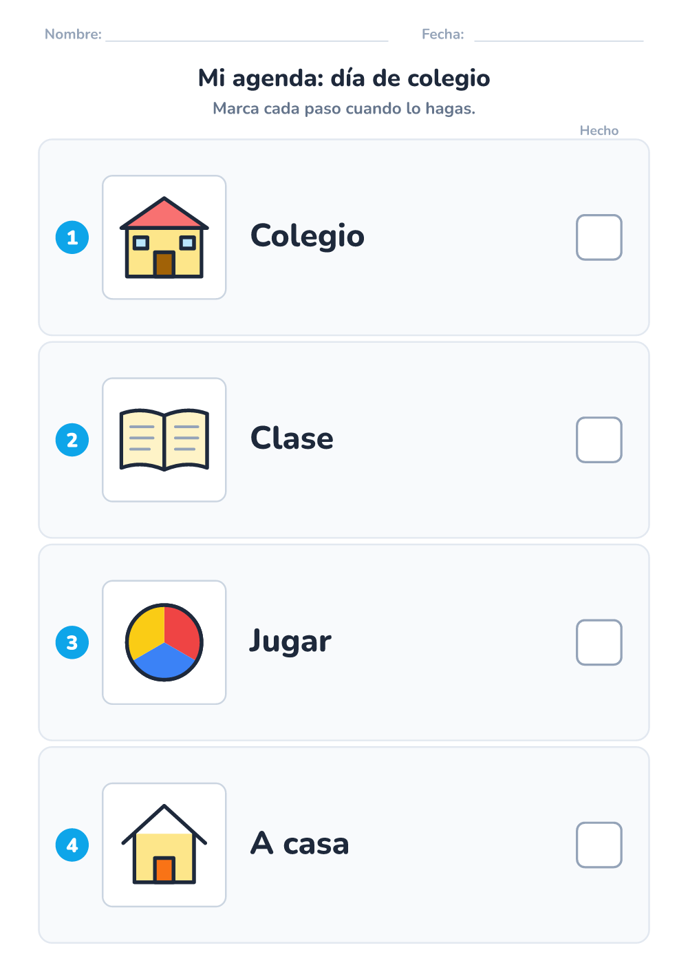 Agenda visual — día de colegio (fácil, para imprimir)