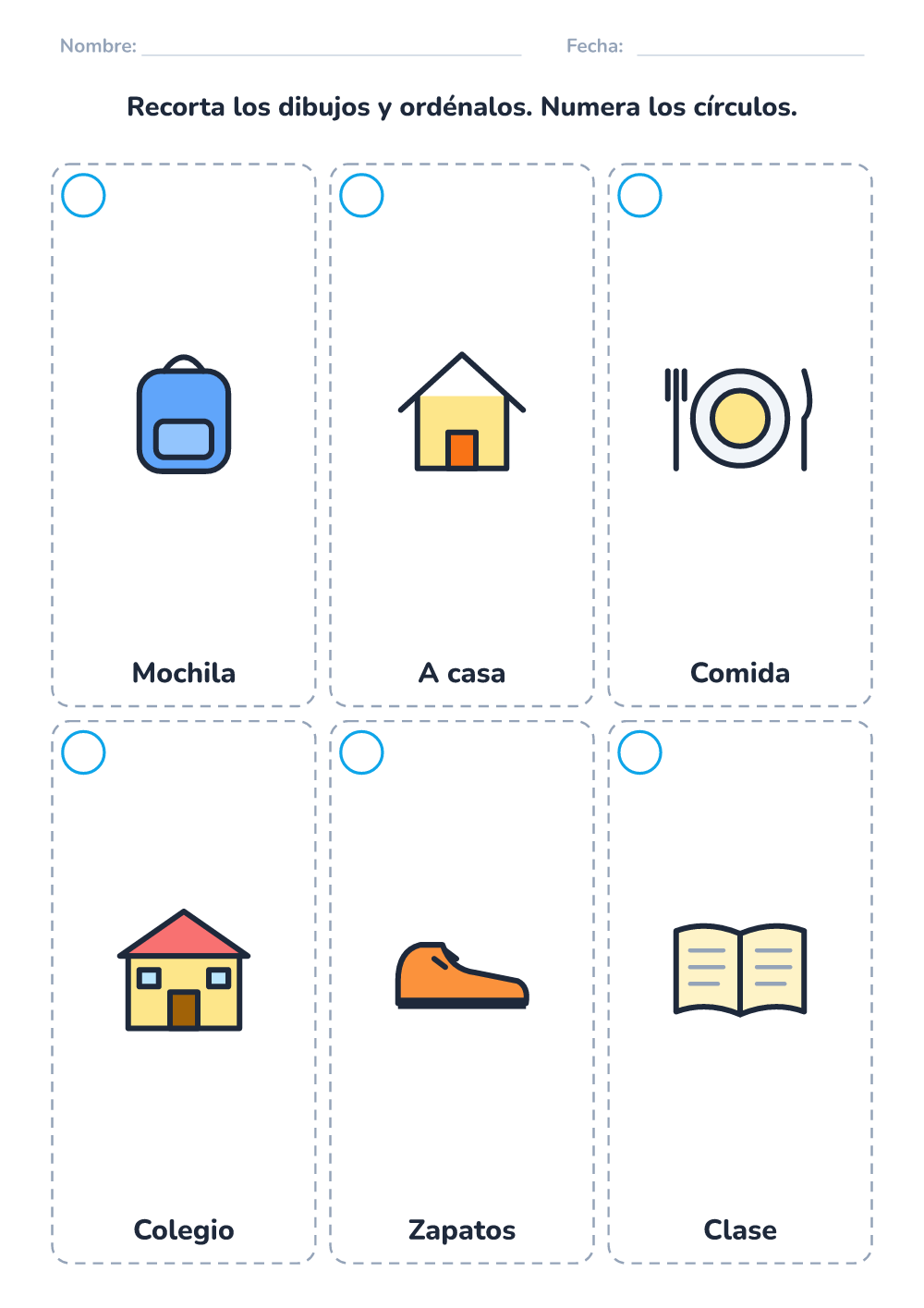Secuencia de imágenes — día de colegio (difícil, para imprimir)