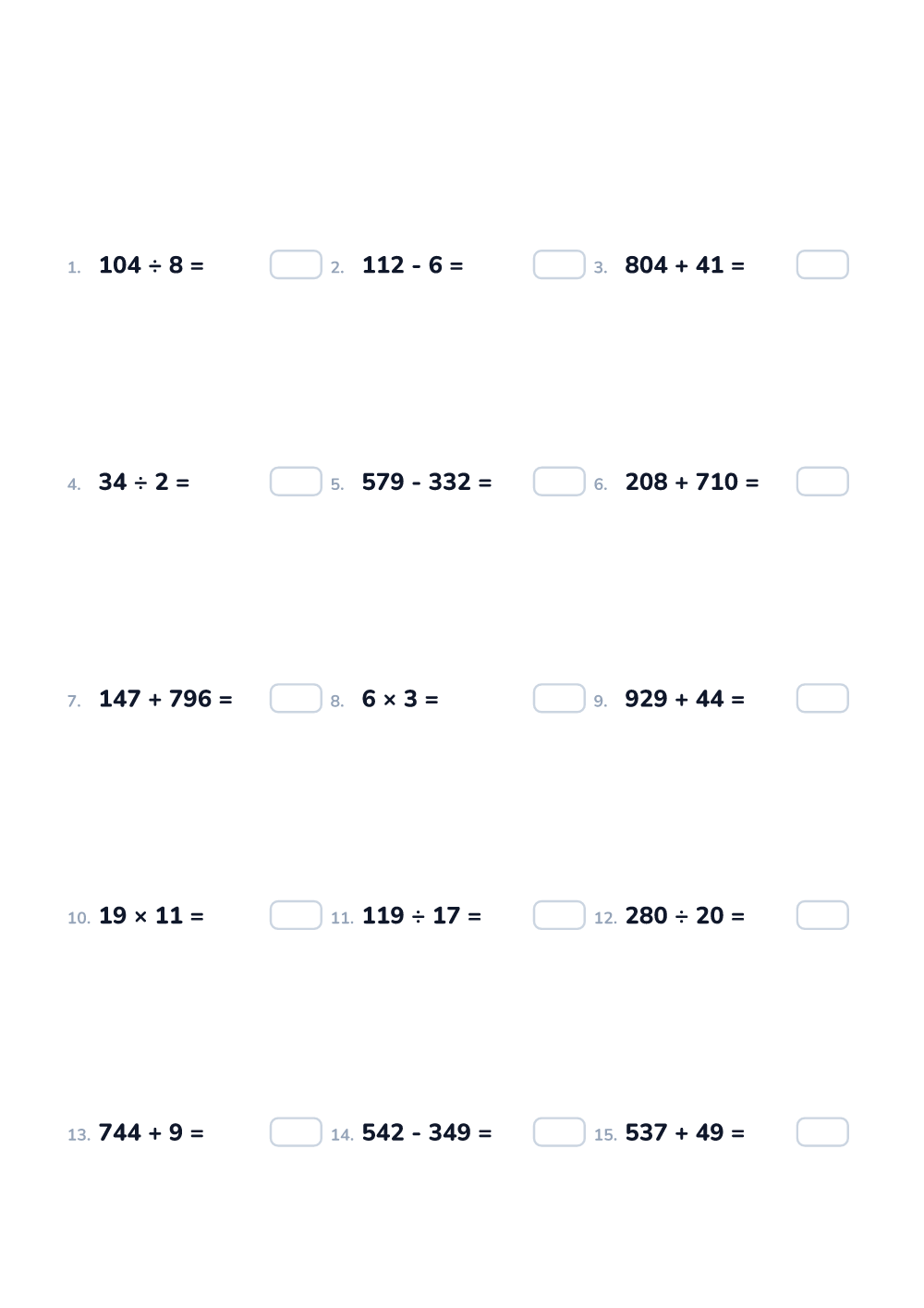 Math worksheet — Mixed operations up to 1000, expert (printable)