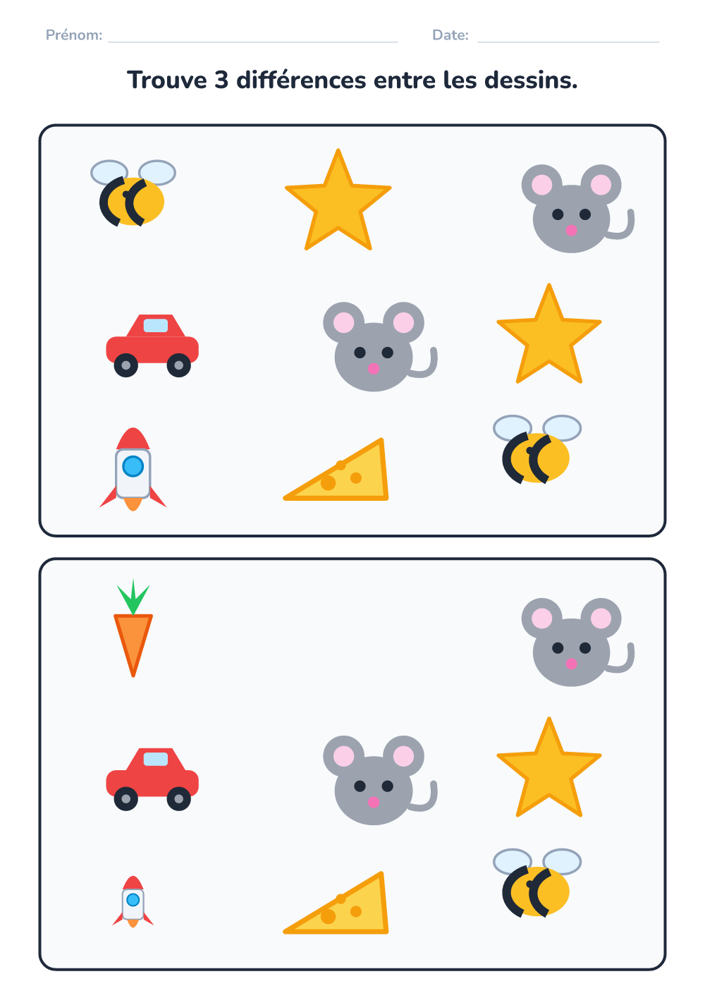 Trouve les différences (facile, à imprimer)