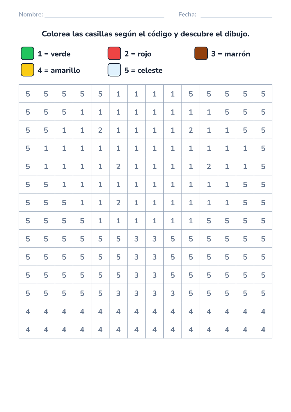 Colorea según el código (difícil, para imprimir)
