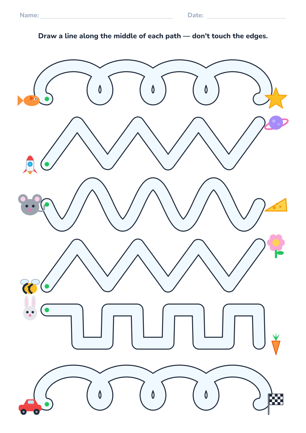 Pencil control worksheet (hard, printable)