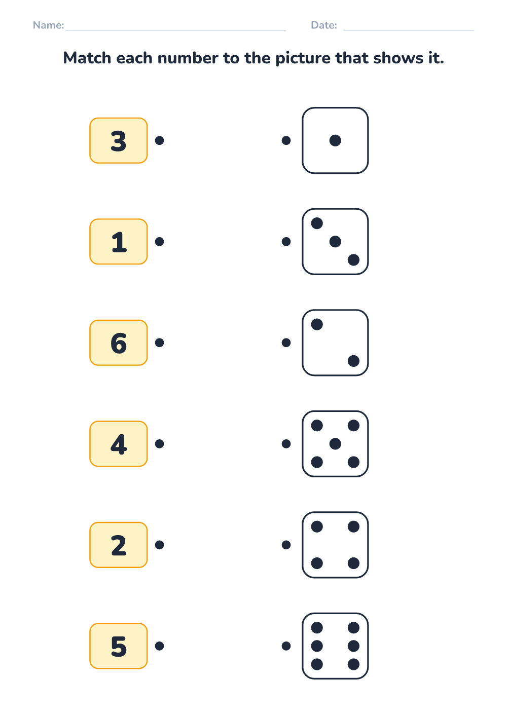 Match numbers and dots (easy, printable)