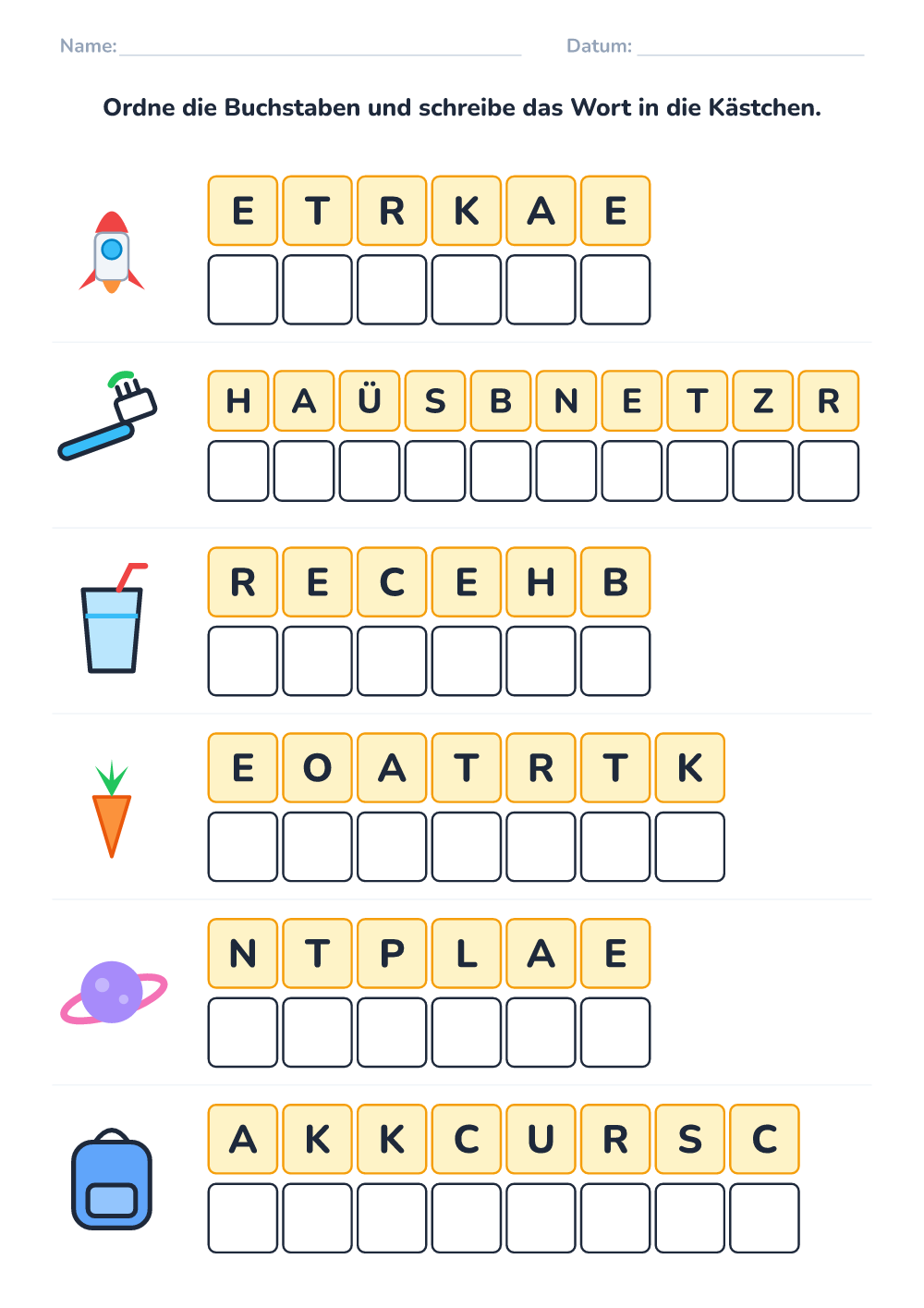 Buchstabensalat (schwer, zum Ausdrucken)