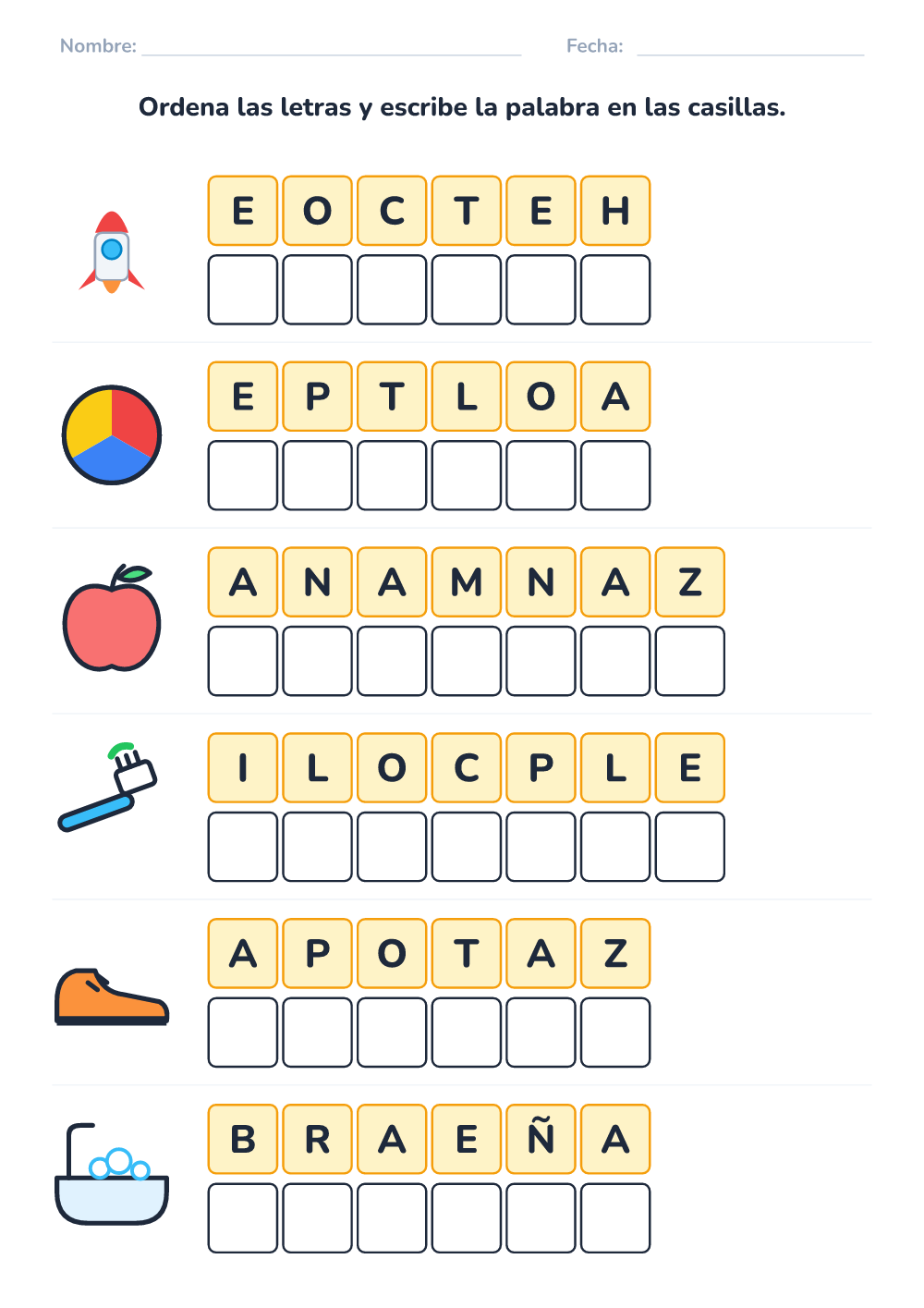 Letras desordenadas (difícil, para imprimir)