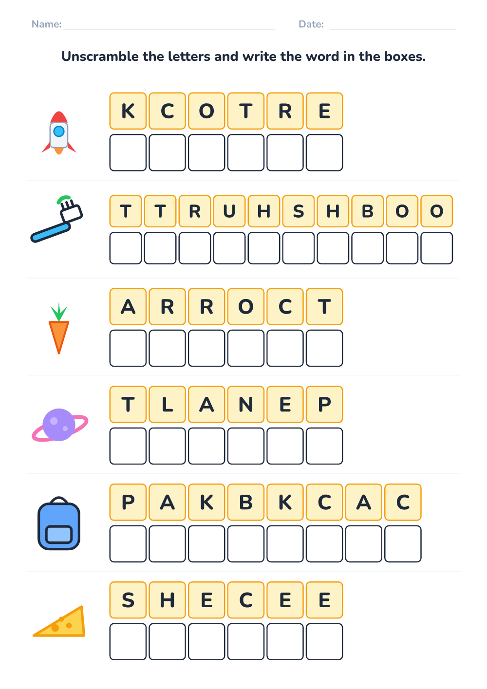 Scrambled words (hard, printable)