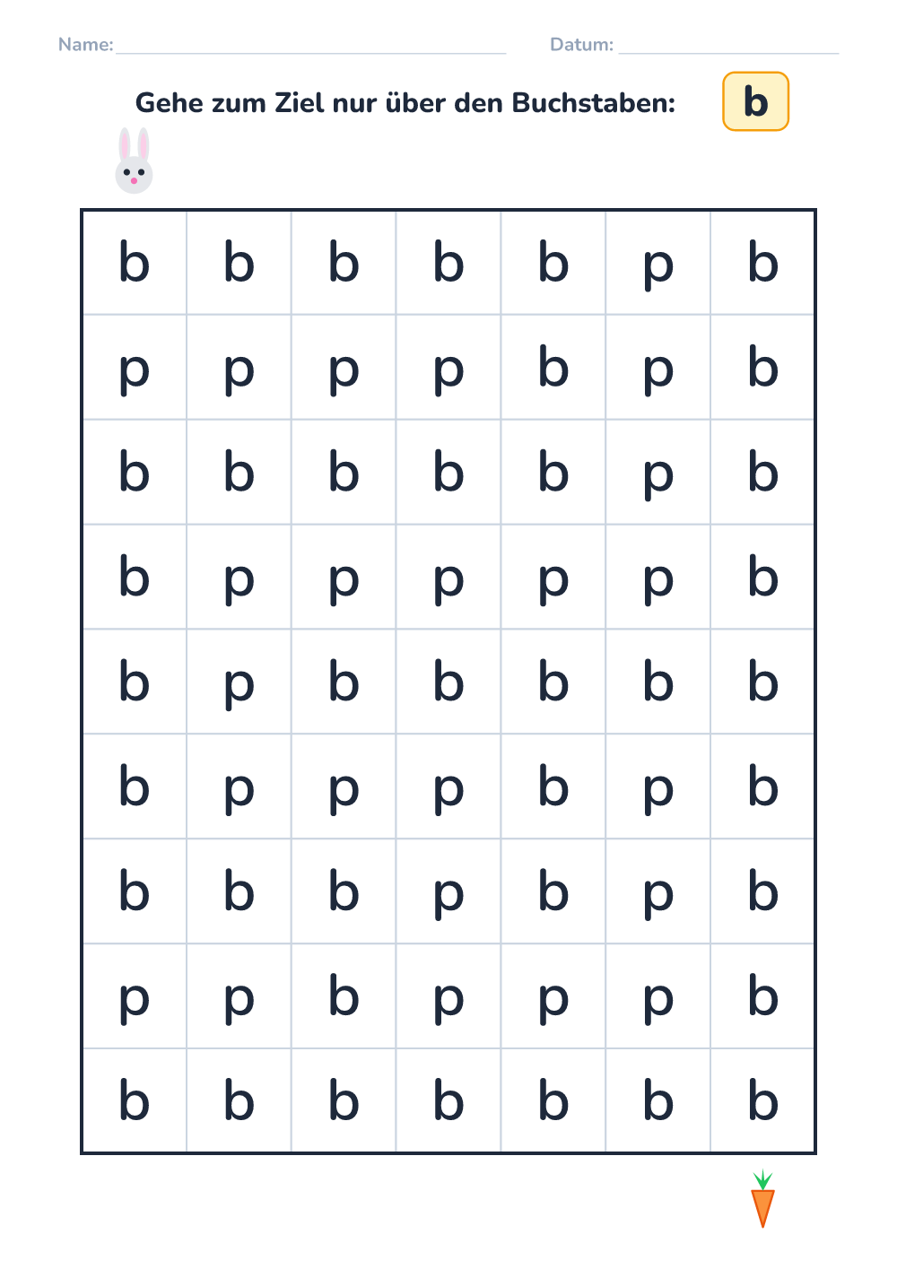Buchstaben-Labyrinth b (leicht, zum Ausdrucken)
