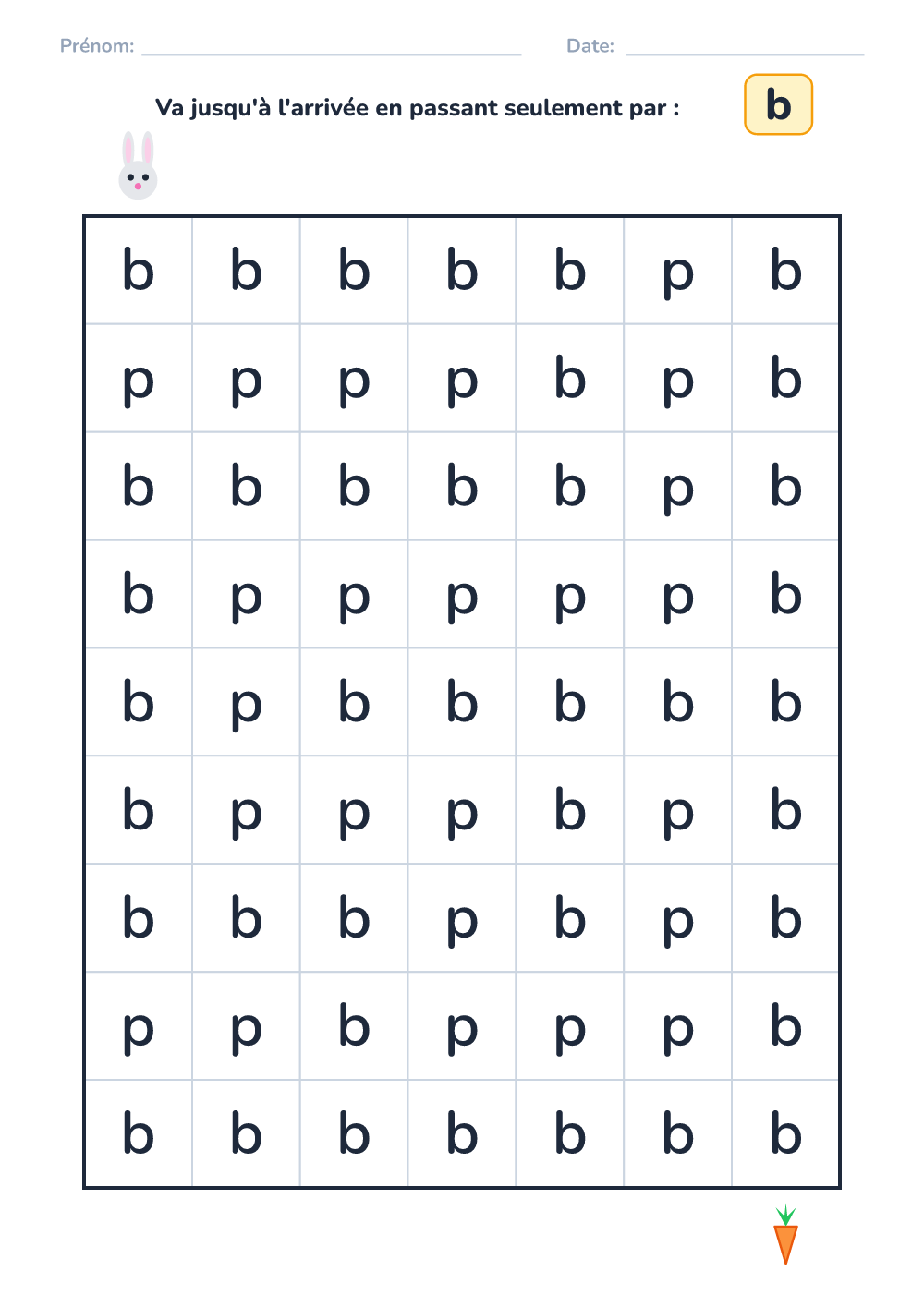 Labyrinthe de lettres b (facile, à imprimer)