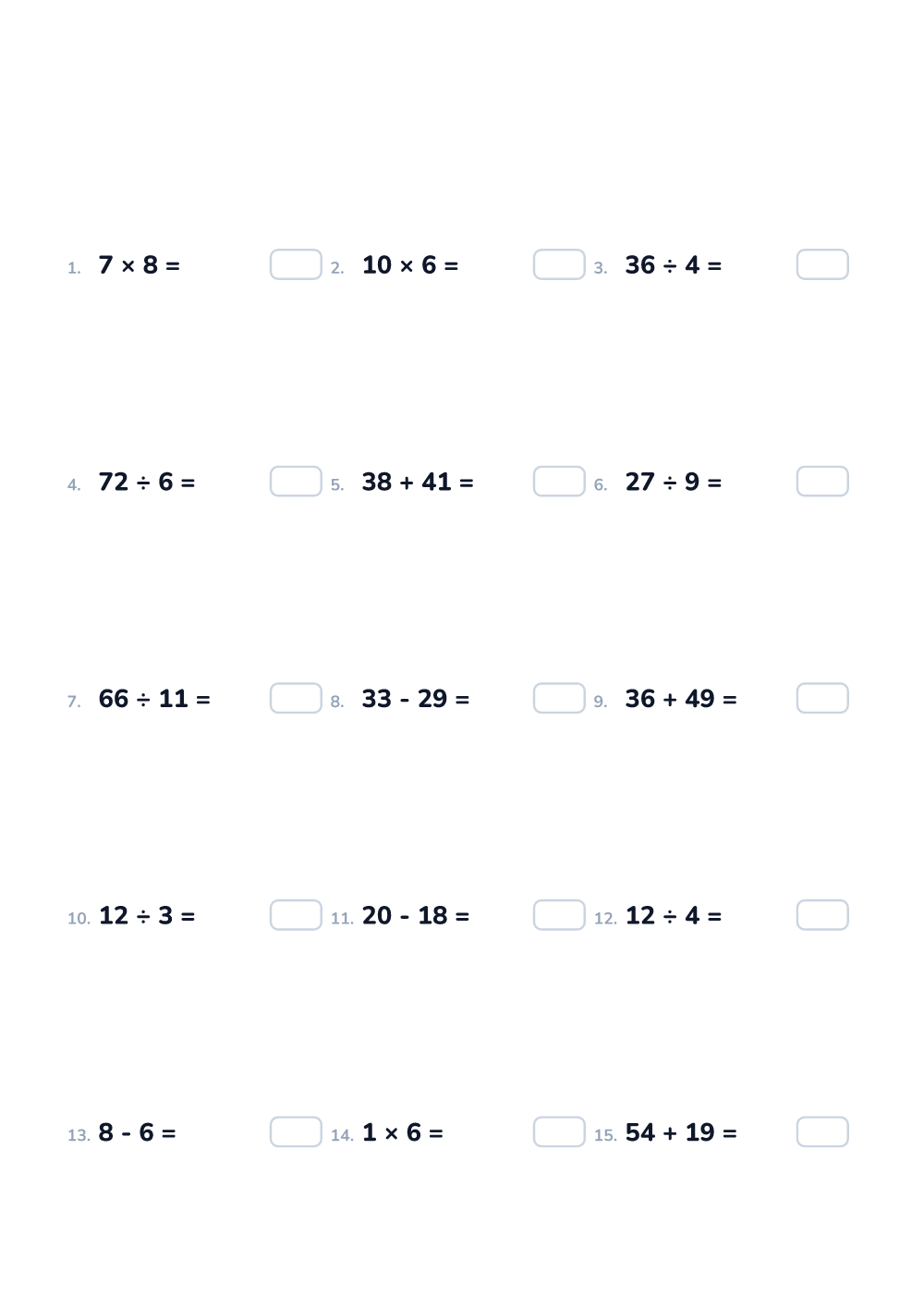 Math worksheet — Mixed operations up to 100, hard (printable)