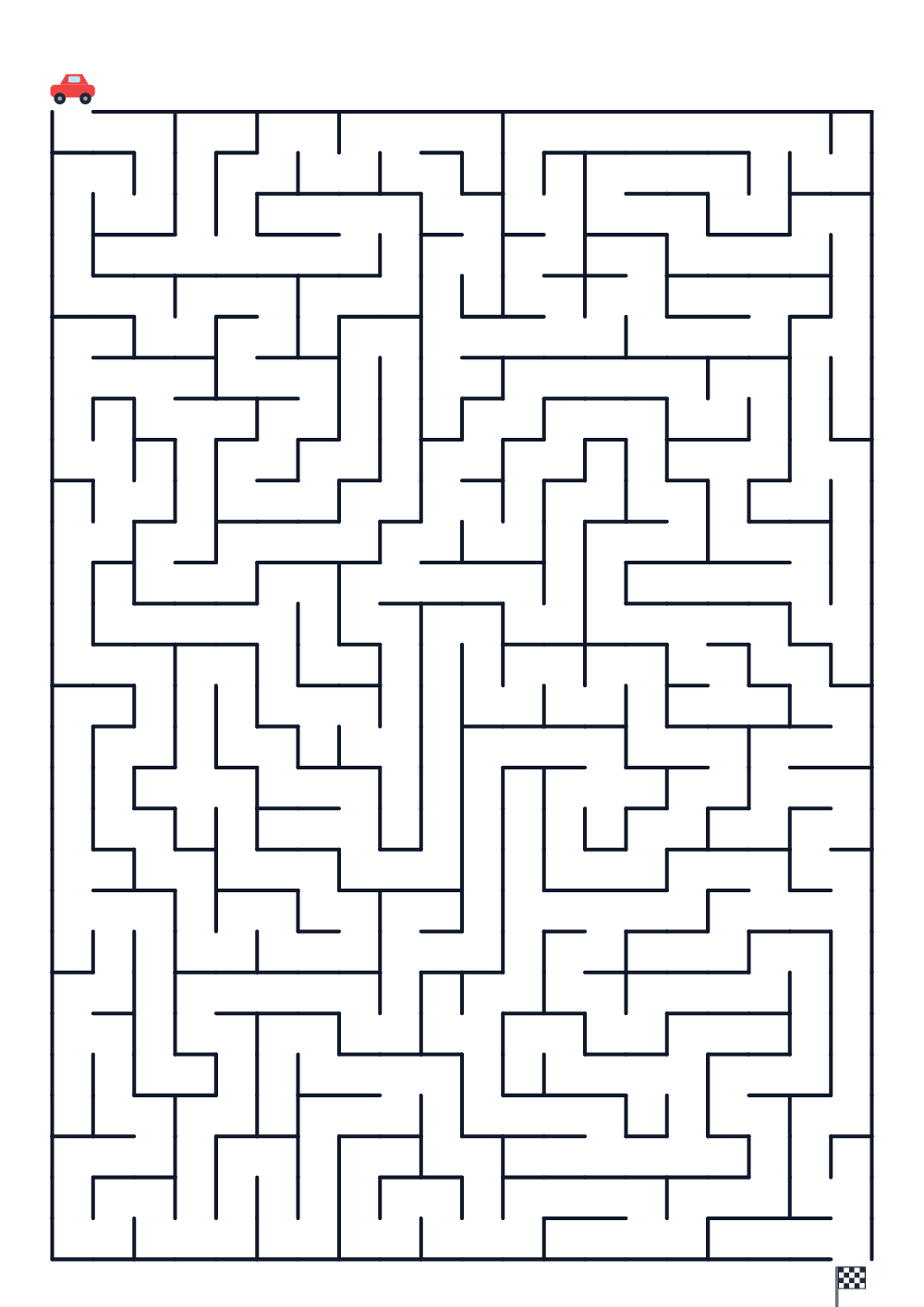 Maze for kids age 8-10 — car and finish flag (printable)