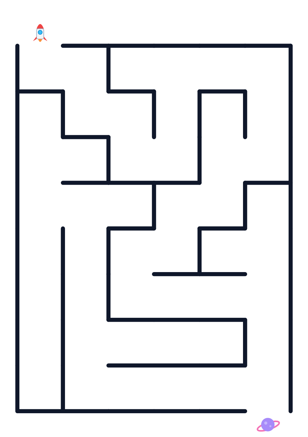 Maze for kids age 3-4 — rocket and planet (printable)