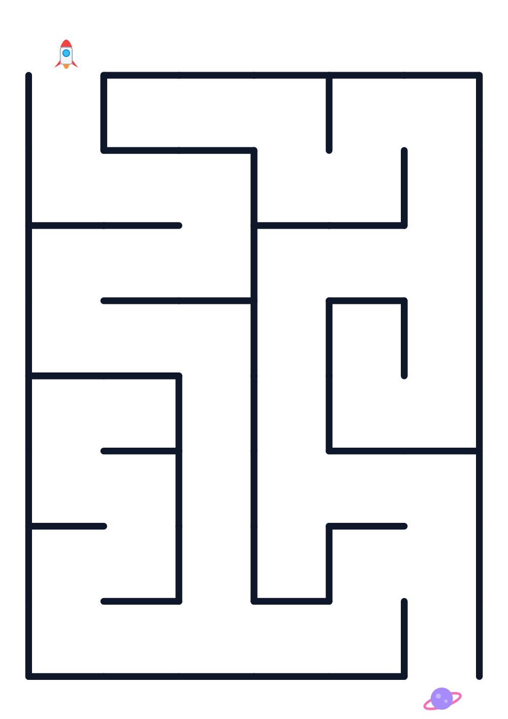 Maze for kids age 3-4 — rocket and planet (printable)